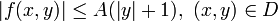 |f(x,y)|\le A(|y|+1),\ (x,y)\in D